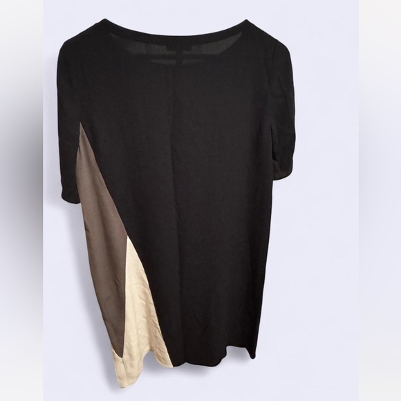 Eileen Fisher Bateau Neck Knee Length Dress Black Silk Crepe XS tall petite - Picture 2 of 6